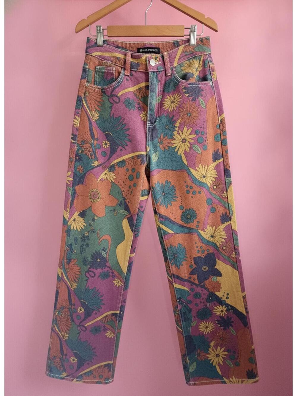Shein Colorful Floral Print High-Waisted Jeans
